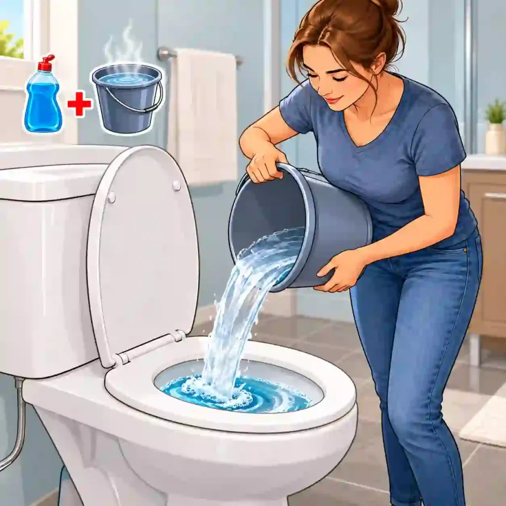 Unclog Toilet Using Dish Soap and Hot Water