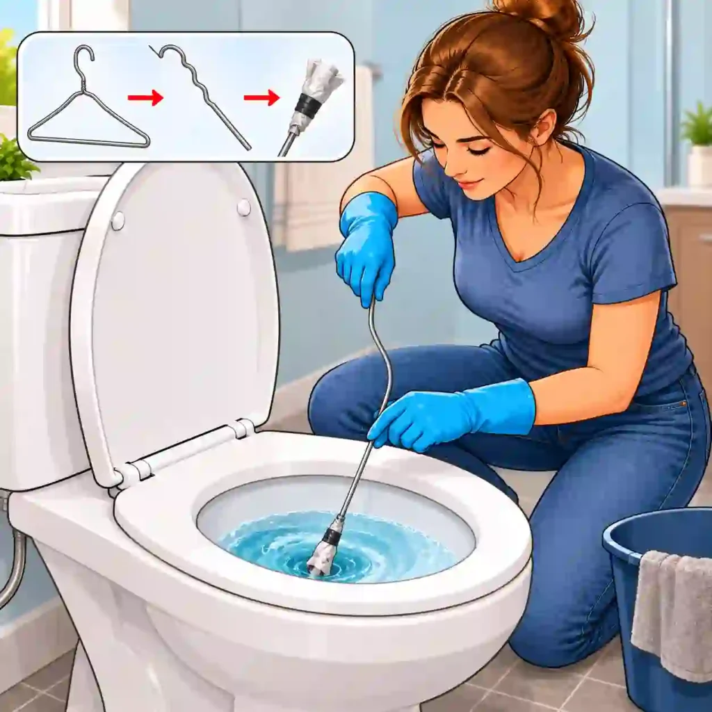 Unclog Toilet Using Wire Coat Hanger Snake