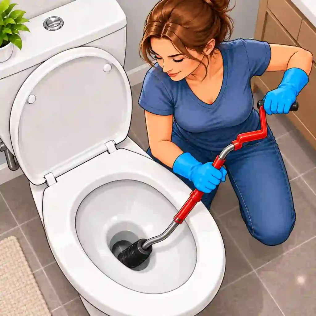 Unclog Toilet Using Toilet Auger